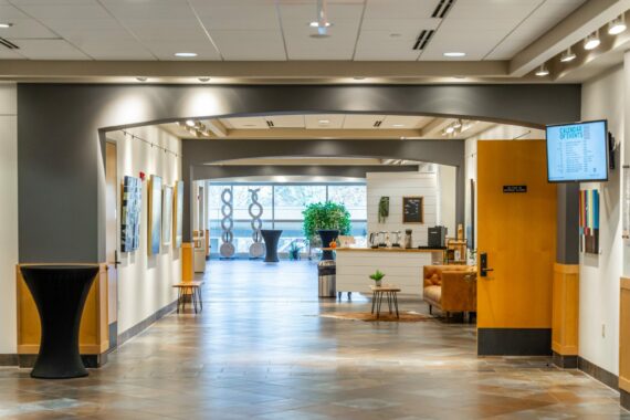 Image of the Atrium Gallery along with their coffee corner